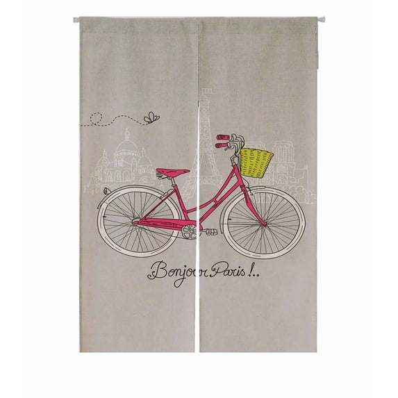 PKQWTM Riding a bike in style Romantic Paris postcard Door Curtain Window Cover Home Decor Hanging Curtain Size 85x120 CM