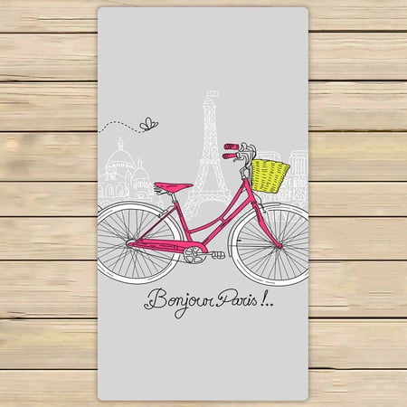 PKQWTM Riding a bike in style Romantic Paris postcard Microfiber Bath Towels Bathroom Body Shower Towel Size 30x56 Inches