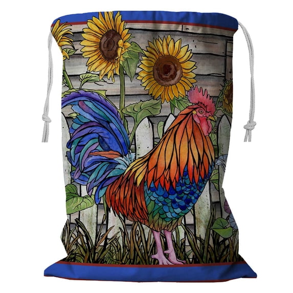 PKQWTM Rooster In Barnyard Storage Basket Laundry Bag with Drawstring Size 24x32 Inch