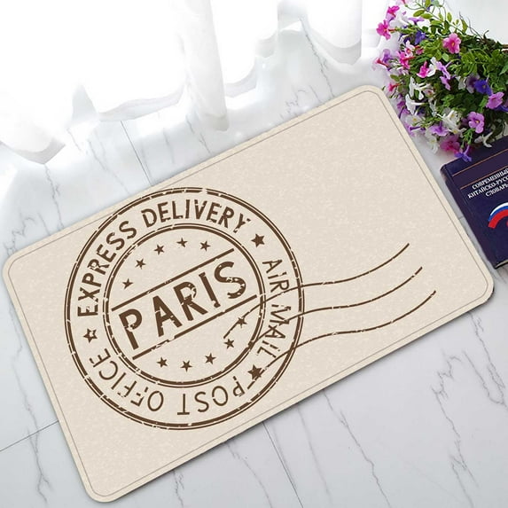 PKQWTM Round Brown Postmark Paris France Home Decor Floor Mat Area Rug Doormat Size 18x30 Inches