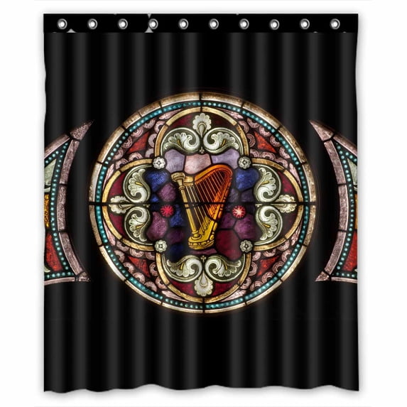PKQWTM Round stained glass window harp Psalms WaterProof Polyester Fabric Shower Curtain Size 60x72 Inches