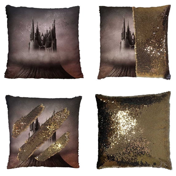 PKQWTM Ruins On The Hill Reversible Mermaid Cushion Cover Home Decor Sequin Pillow Case Size 18x18 inches