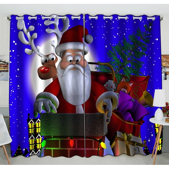 PKQWTM Santa Claus On A Rooftop Practical heat insulation Shading Window Curtain Size 52(W) x 84(H) inches (Two Piece)