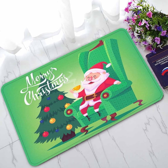 PKQWTM Santa Claus sitting in chair drinking tea Merry Christmas Home Decor Floor Mat Area Rug Doormat Size 18x30 Inches