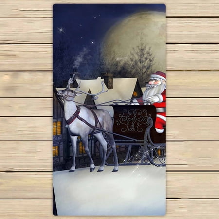 PKQWTM Santa Claus sleight over roof winter night Microfiber Bath Towels Bathroom Body Shower Towel Size 30x56 Inches