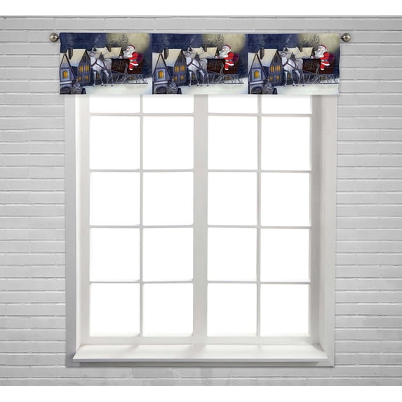 PKQWTM Santa Claus sleight over roof winter night Window Curtain Valance Rod Pocket 54x12 inch