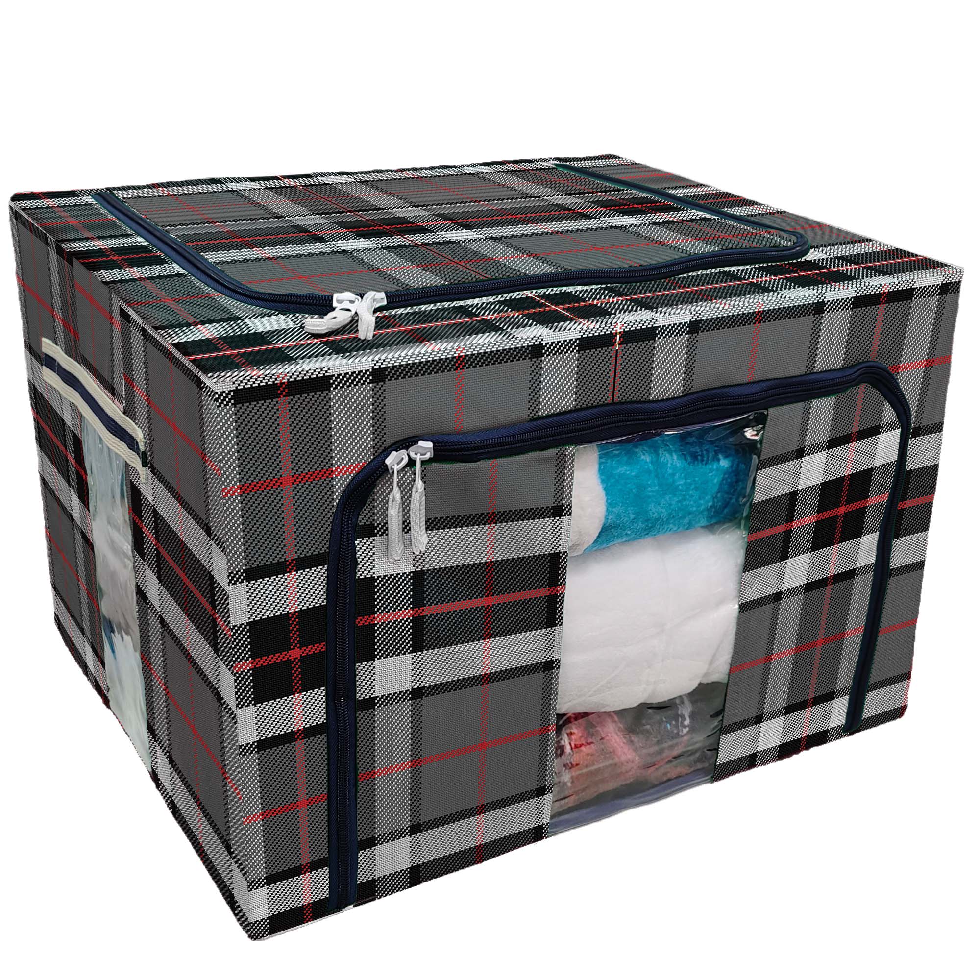 Scotland Storage Box PKQWTM Scottish Tartan Black Gray And White Storage Bag Clear Window ...