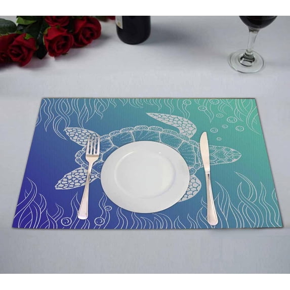 PKQWTM Sea Turtle In Line Kitchen Dining Table Mats Placemats Size 12x18 Inches, Set of 2 Pieces