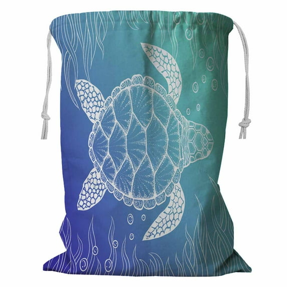 PKQWTM Sea Turtle In Line Storage Basket Laundry Bag with Drawstring Size 18x24 Inch