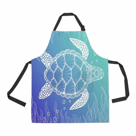 PKQWTM Sea Turtle In Line Unisex Adjustable Bib Apron with Pockets for Commercial Restaurant and Home Kitchen Use