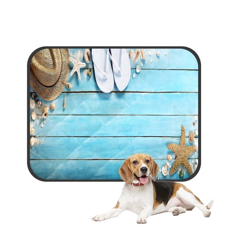 PKQWTM Seashells Blue Wooden Plank Straw Hat Flip Flop Summer Holiday Pet Dog Cat Bed Pee Pads Mat Cushion Potty Dogsblankets Crate Bed Kennel 28x36 inch