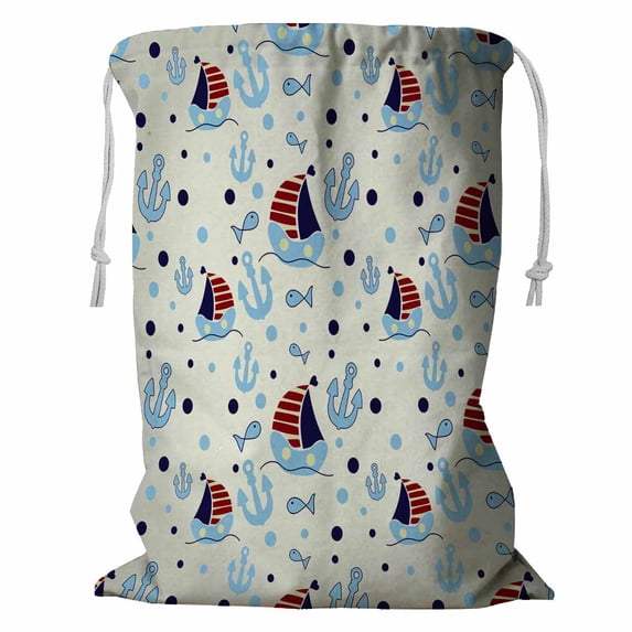 PKQWTM Set Of Cute Nautical Elements Storage Basket Laundry Bag with Drawstring Size 24x32 Inch