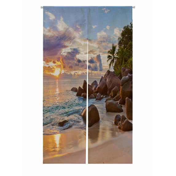 PKQWTM Seychelles Tropical Beach At Sunset Nature Door Curtain Window Cover Home Decor Hanging Curtain Size 85x150 CM
