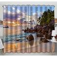 thumbnail image 1 of PKQWTM Seychelles Tropical Beach At Sunset Nature Practical heat insulation Shading Window Curtain Size 52(W)x84(H) inches(Two Piece), 1 of 1