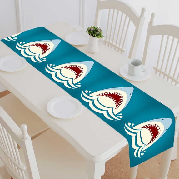 PKQWTM Shark Jaws Raster Cotton and Linen Table Runner Kitchen Dining Room Supplies Size 16x72 Inch