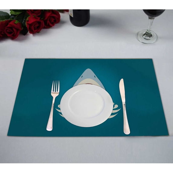 PKQWTM Shark Jaws Raster Kitchen Dining Table Mats Placemats Size 12x18 Inches, Set of 2 Pieces