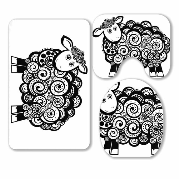 PKQWTM Sheep On A White Background 3 Piece Bathroom Rugs Set Bath Rug Contour Mat and Toilet Lid Cover