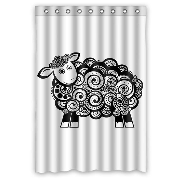 PKQWTM Sheep On A White Background WaterProof Polyester Fabric Shower Curtain Size 48x72 Inches