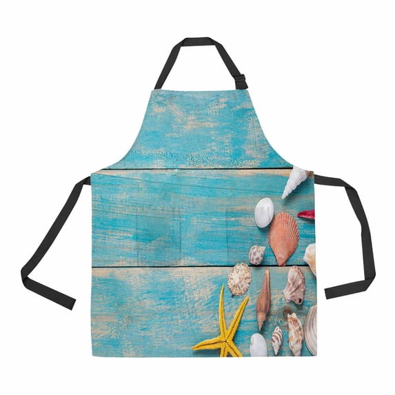 PKQWTM Shells And Starfishes Unisex Adjustable Bib Apron with Pockets for Commercial Restaurant and Home Kitchen Use