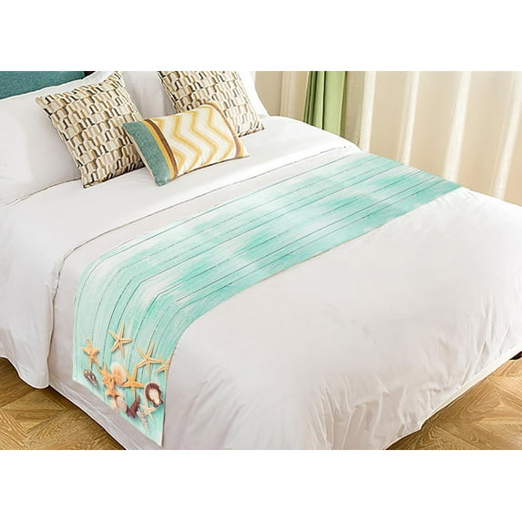 PKQWTM Shells Sea Stars On Wooden Planks Bed Runner Bedroom Bedding Decor Bedding Scarf Size 20x95 inches