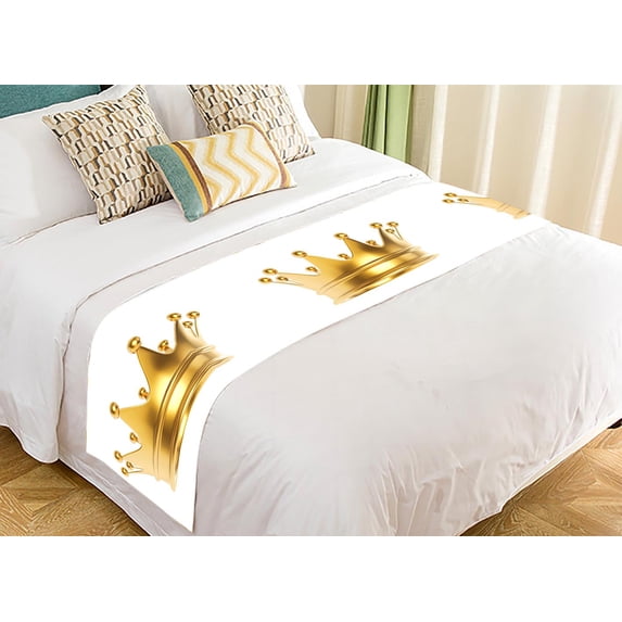 PKQWTM Shiny Gold Crown Isolated On White Bed Runner Bedroom Bedding Decor Bedding Scarf Size 20x95 inches