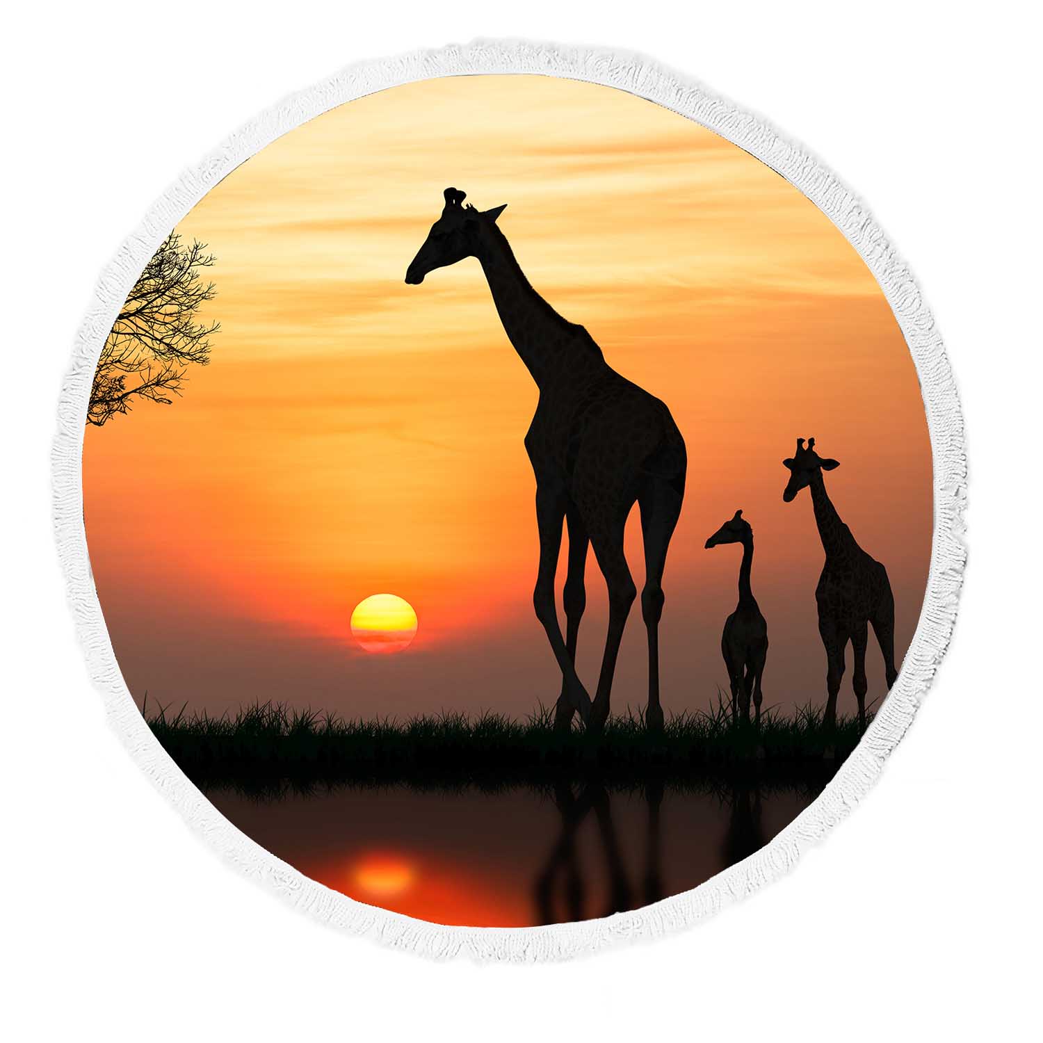 PKQWTM Silhouette Of Giraffe With Reflection In Water Round Beach Towel Beach Mats Shawl Blanket Yoga Mat with Tassels Beach Throw Towel - image 1 of 1