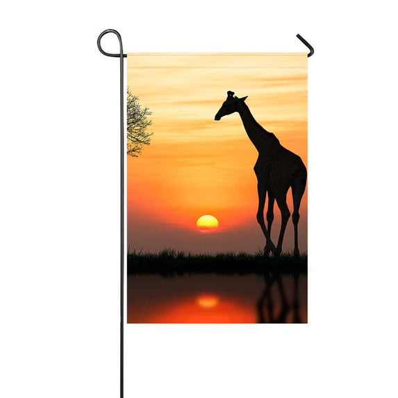 PKQWTM Silhouette Of Giraffe With Reflection In Water Yard Decor Home Garden Flag Size 12x18 Inches
