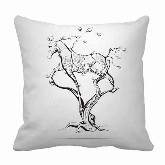PKQWTM Silhouette Running Horse Tree Bed Decor Pillow Cases Zippered Cushion Cover Size 16x16 Inches