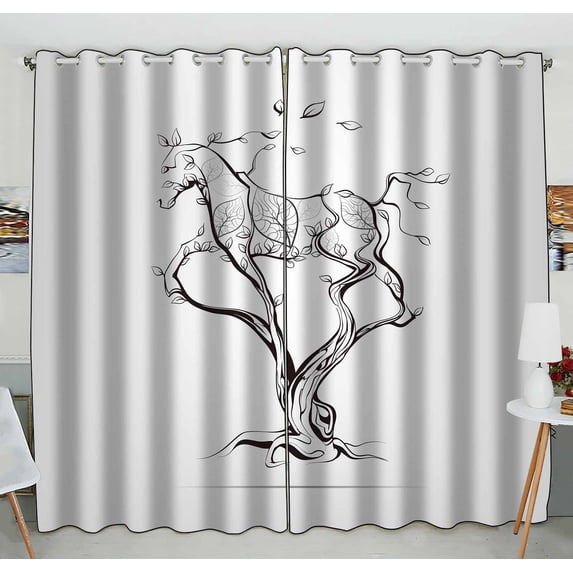 PKQWTM Silhouette Running Horse Tree Practical heat insulation Shading Window Curtain Size 52(W)x84(H) inches(Two Piece)