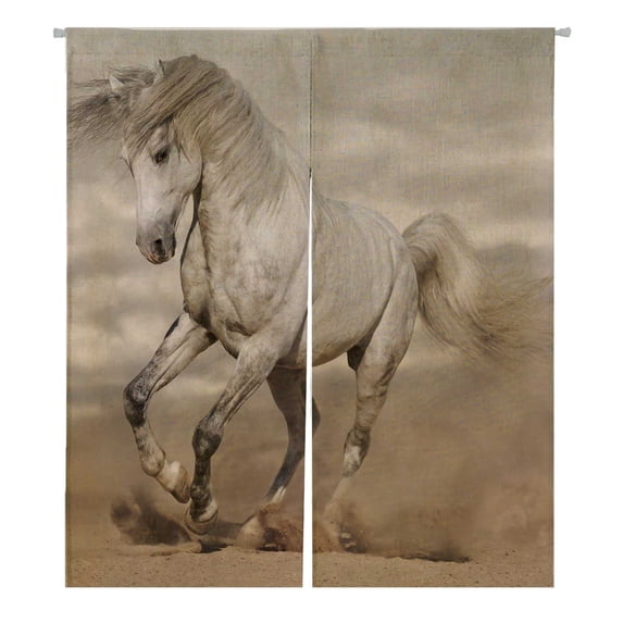 PKQWTM Silver Gray Andalusian Horse In Desert Door Curtain Window Cover Home Decor Hanging Curtain Size 105x120 CM
