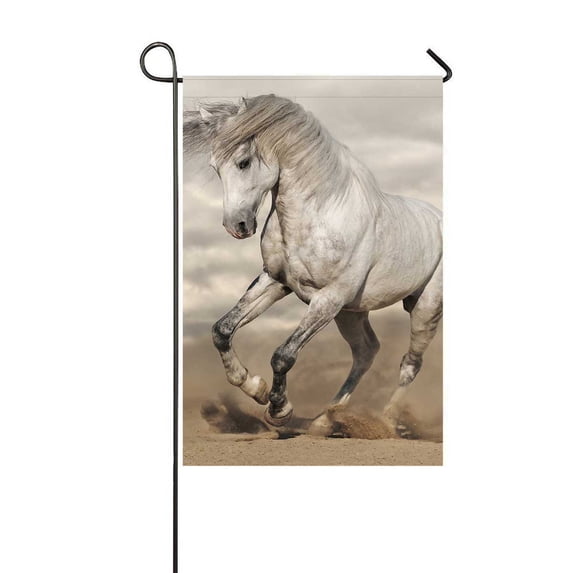 PKQWTM Silver Gray Andalusian Horse In Desert Yard Decor Home Garden Flag Size 12x18 Inches