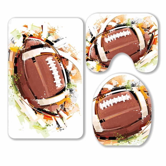PKQWTM Sketchy Football 3 Piece Bathroom Rugs Set Bath Rug Contour Mat and Toilet Lid Cover