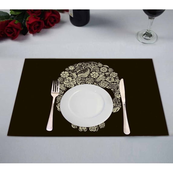 PKQWTM Skull of floral shapes Kitchen Dining Table Mats Placemats Size 12x18 Inches, Set of 2 Pieces