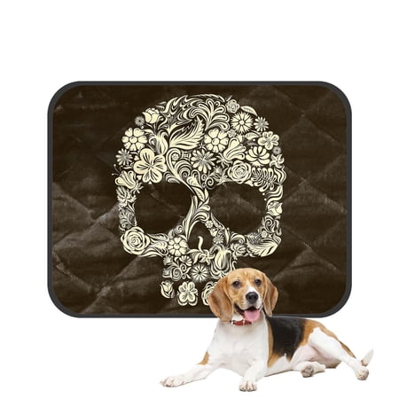 PKQWTM Skull of floral shapes Pet Dog Cat Bed Pee Pads Mat Cushion Potty Dogs Blankets Crate Bed Kennel 25x30 inch