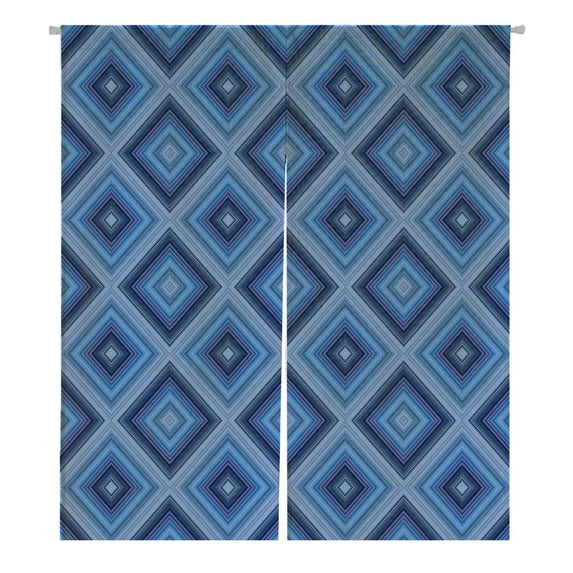 PKQWTM Small Blue Diamond Pattern Door Curtain Window Cover Home Decor Hanging Curtain Size 105x120 CM