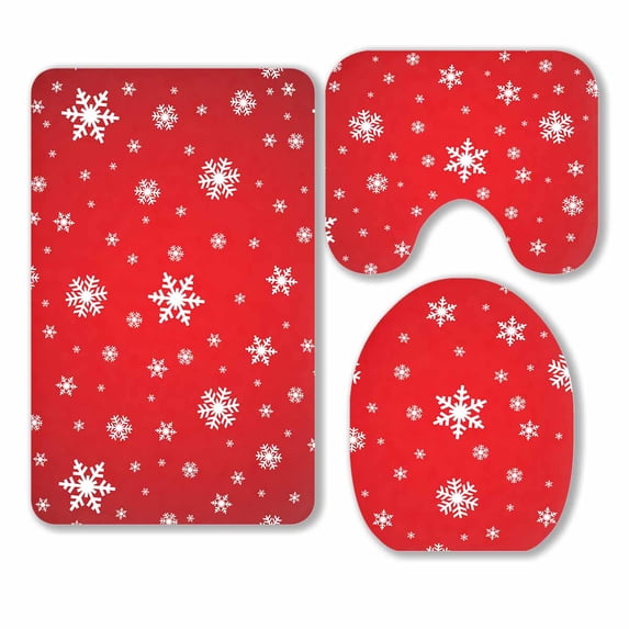 PKQWTM Snowflake Pattern 3 Piece Bathroom Rugs Set Bath Rug Contour Mat and Toilet Lid Cover