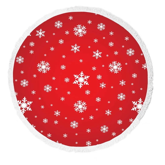 PKQWTM Snowflake Pattern Round Beach Towel Beach Mats Shawl Blanket Yoga Mat with Tassels Beach Throw Towel