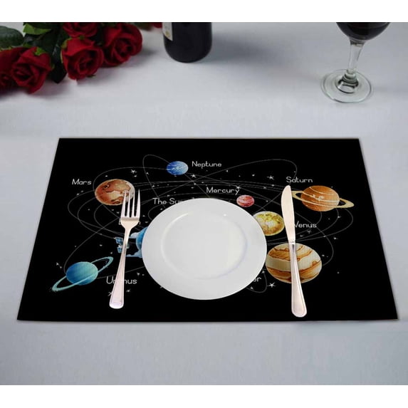 PKQWTM Solar System Kitchen Dining Table Mats Placemats Size 12x18 Inches, Set of 2 Pieces