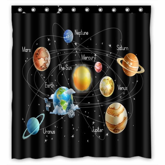 PKQWTM Solar System WaterProof Polyester Fabric Shower Curtain Size 66x72 Inches