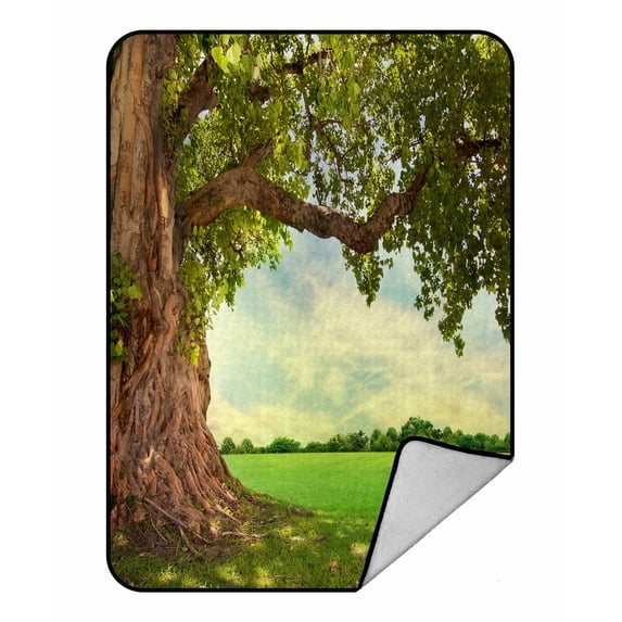 PKQWTM Spring Meadow Big Tree Fresh Green Leaves Blanket Crystal Velvet Throw Bed Blanket 58x80 inches