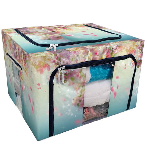 PKQWTM Spring cherry blossom wedding falling petals Storage Bag Clear Window Storage Bins Boxes Large Capacity Foldable Stackable Organizer With Steel Metal Frame For Bedding,Clothes,Closets, Bedrooms