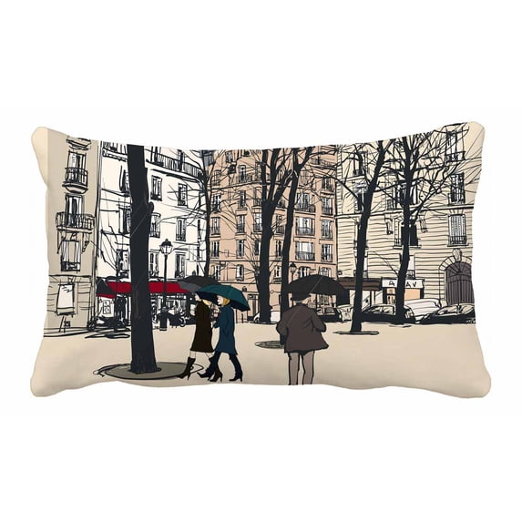 PKQWTM Square Paris under rain Bed Decor Pillow Cases Zippered Cushion Cover Size 20x30 Inches