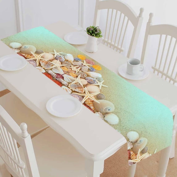 PKQWTM Starfishes Seashells Sandy Beach Cotton and Linen Table Runner Kitchen Dining Room Supplies Size 14x72 Inch
