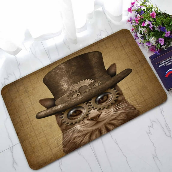 PKQWTM Steampunk And Steam Punk Grunge Cat Home Decor Floor Mat Area Rug Doormat Size 18x30 Inches
