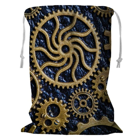 PKQWTM Steampunk Mechanical Cogs Gears Wheels Storage Basket Laundry Bag with Drawstring Size 24x32 Inch