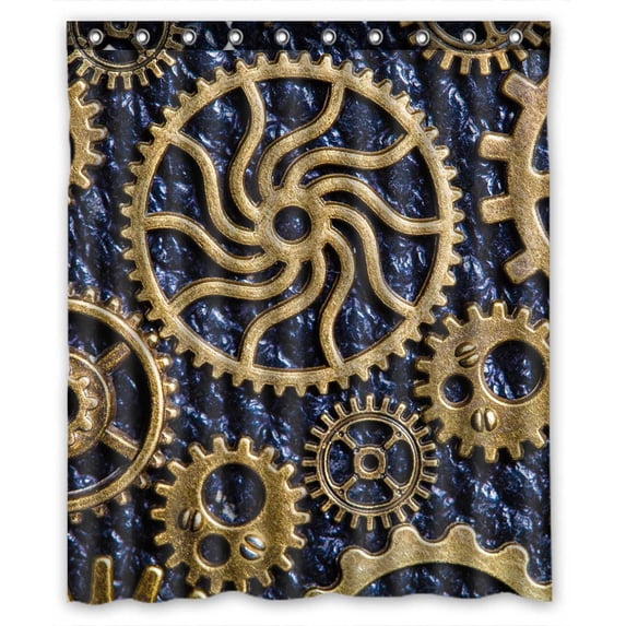 PKQWTM Steampunk Mechanical Cogs Gears Wheels WaterProof Polyester Fabric Shower Curtain Size 60x72 Inches