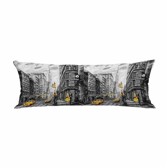 PKQWTM Street New York Man Woman Yellow Taxi American City Long Body Pillow Case Cover Pillow Cushion Size 20x60 Inches