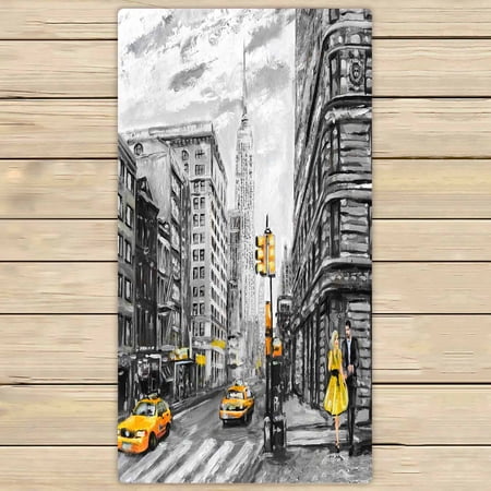 PKQWTM Street New York Man Woman Yellow Taxi American City Microfiber Bath Towels Bathroom Body Shower Towel Size 30x56 Inches