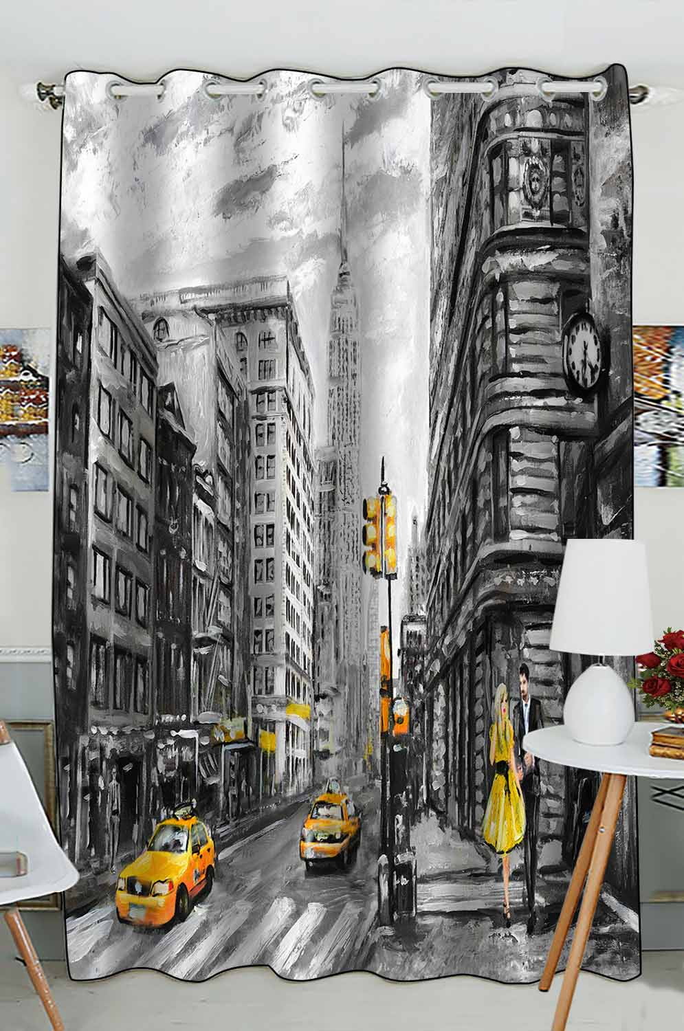 PKQWTM Street New York Man Woman Yellow Taxi American City