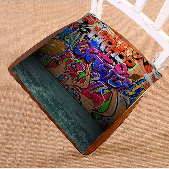 PKQWTM Street art graffiti wall urban grunge Chair Pads Chair Mat Seat Cushion Chair Cushion Floor Cushion Size 20x20 inches
